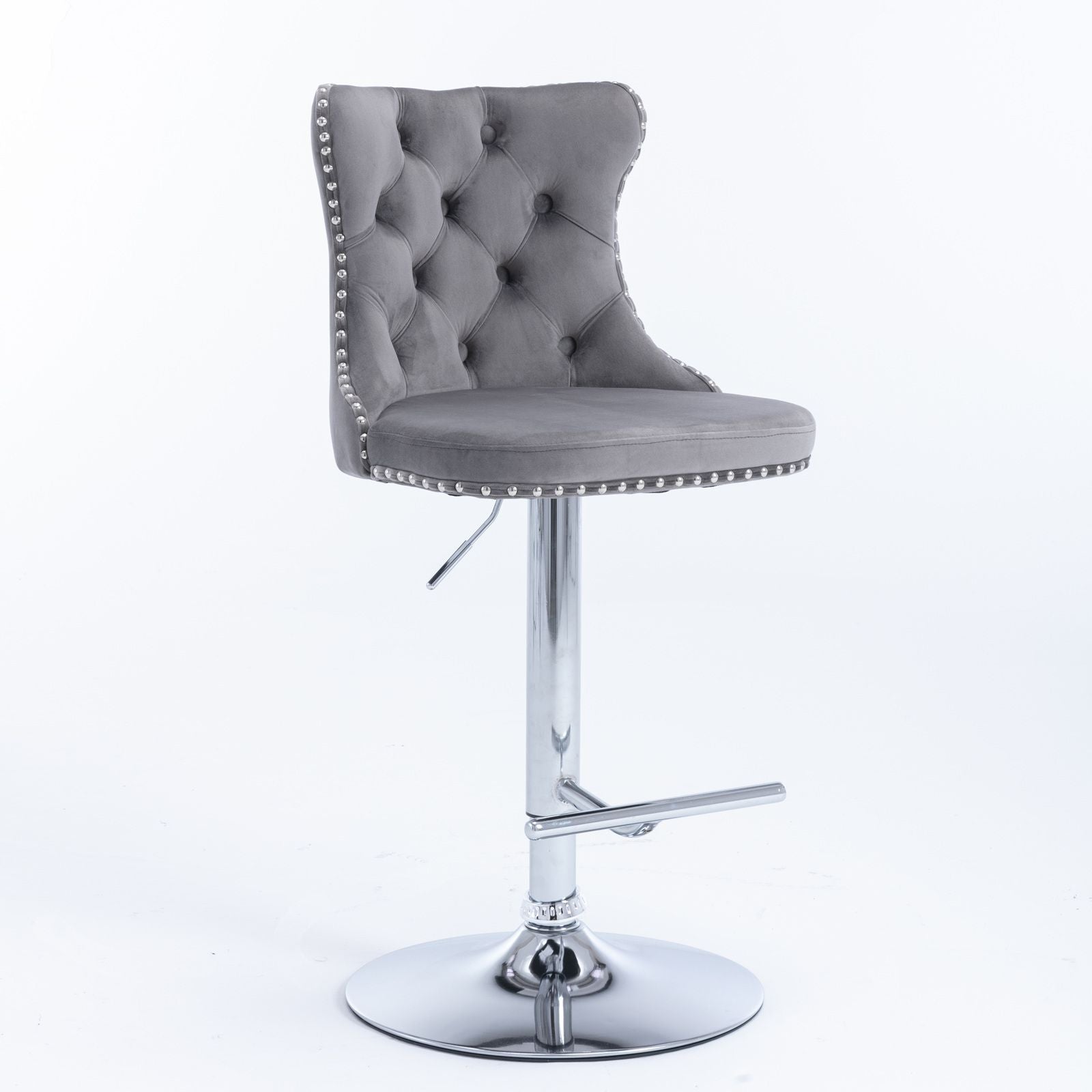 Gray Velvet Swivel Bar Stools, Chrome Base, Set of 2 - Gray (view 3)