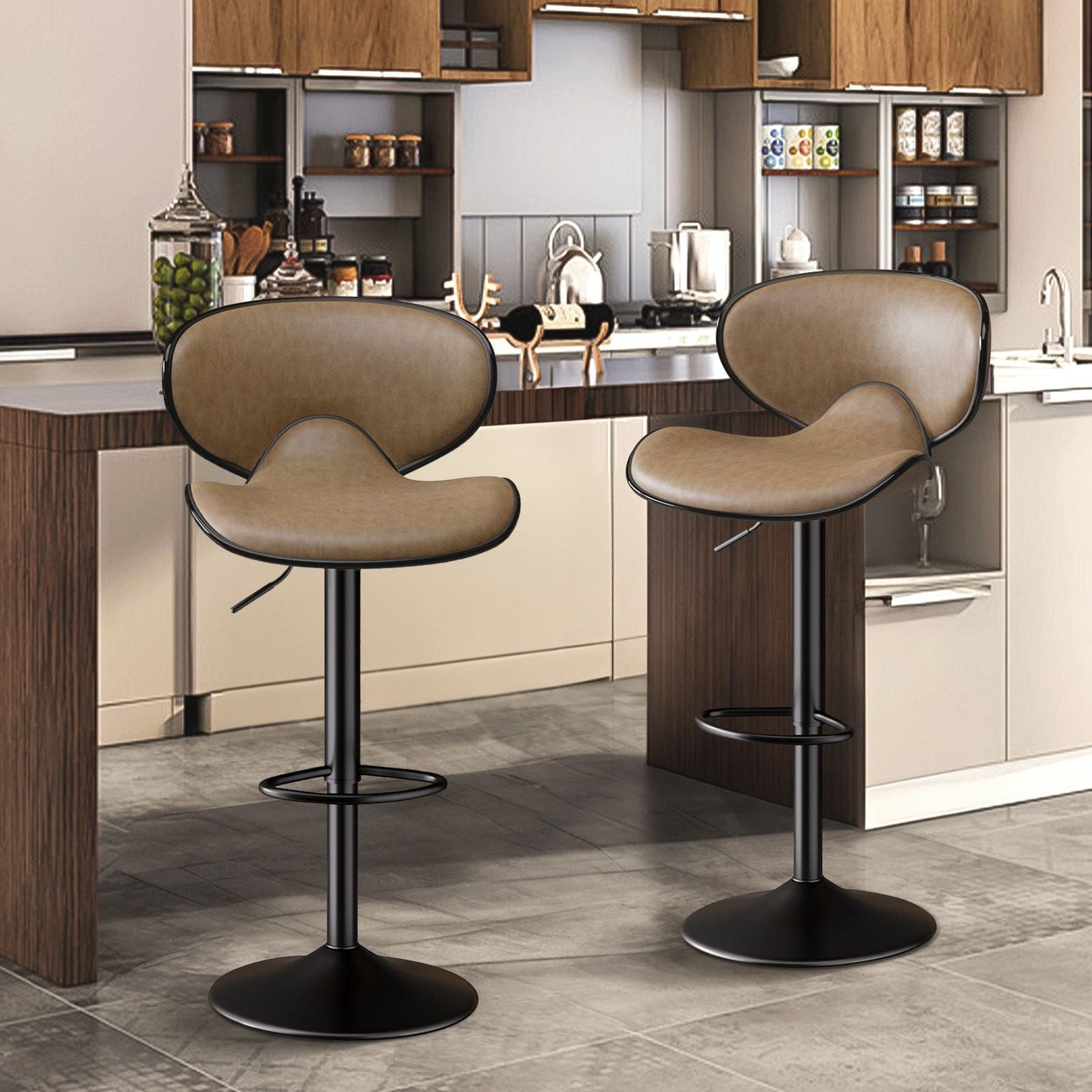 Faux Leather Swivel Bar Stools, Set of 2, Yellow (view 12)
