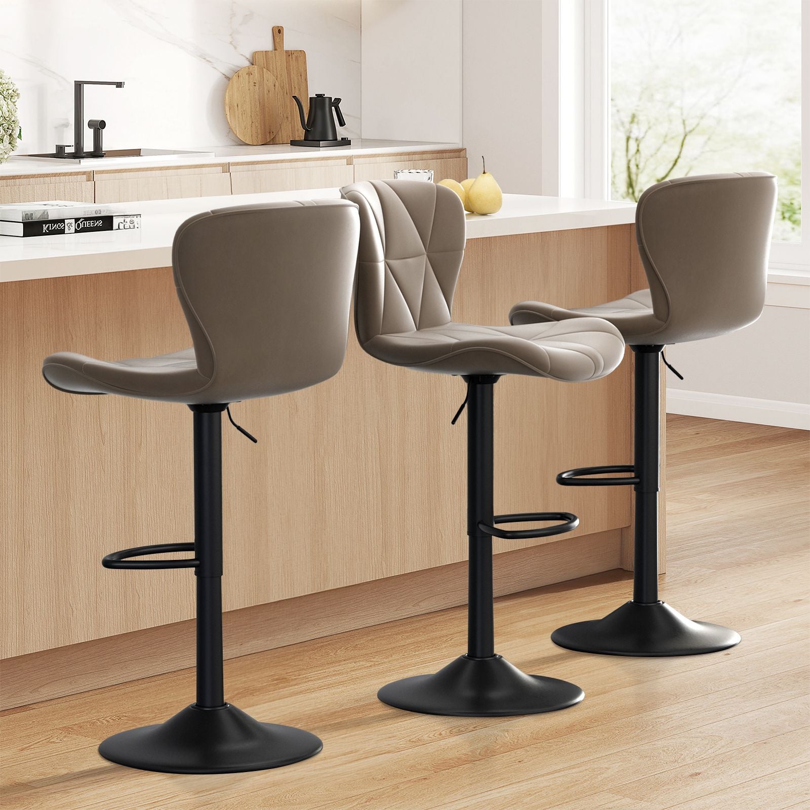 Faux Leather Swivel Bar Stools, Set of 2, Black (view 107)