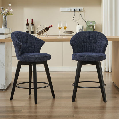 Chenille Swivel Bar Stools, Blue, Wide Backrest (view 3)