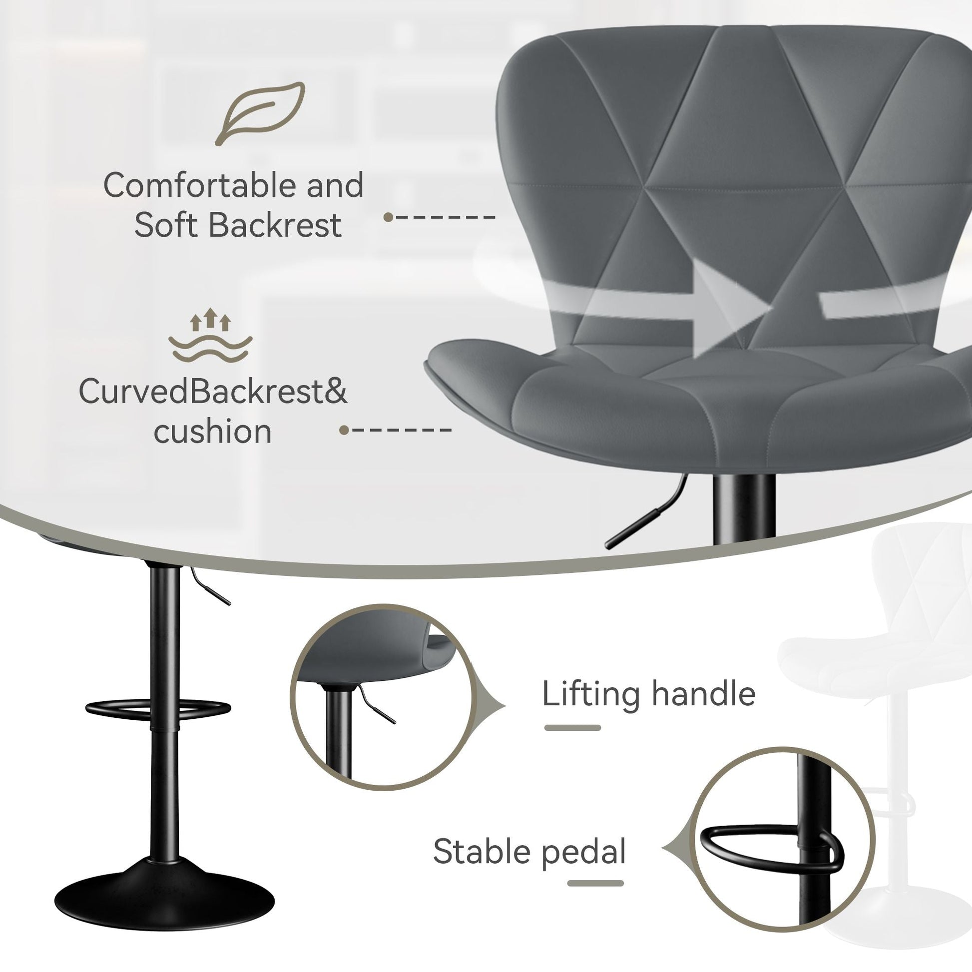 Faux Leather Swivel Bar Stools, Set of 2, Black (view 95)