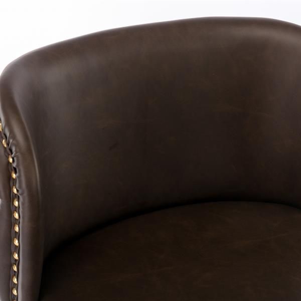 Wood & Metal Swivel Bar Stools, Brown, Set of 2, PU Leather (view 7)