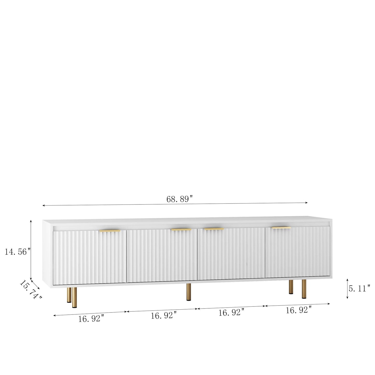 80" TV Mid-Century TV Stand, White, Fluted (view 4)