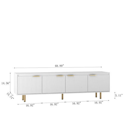 80" TV Mid-Century TV Stand, White, Fluted (view 4)