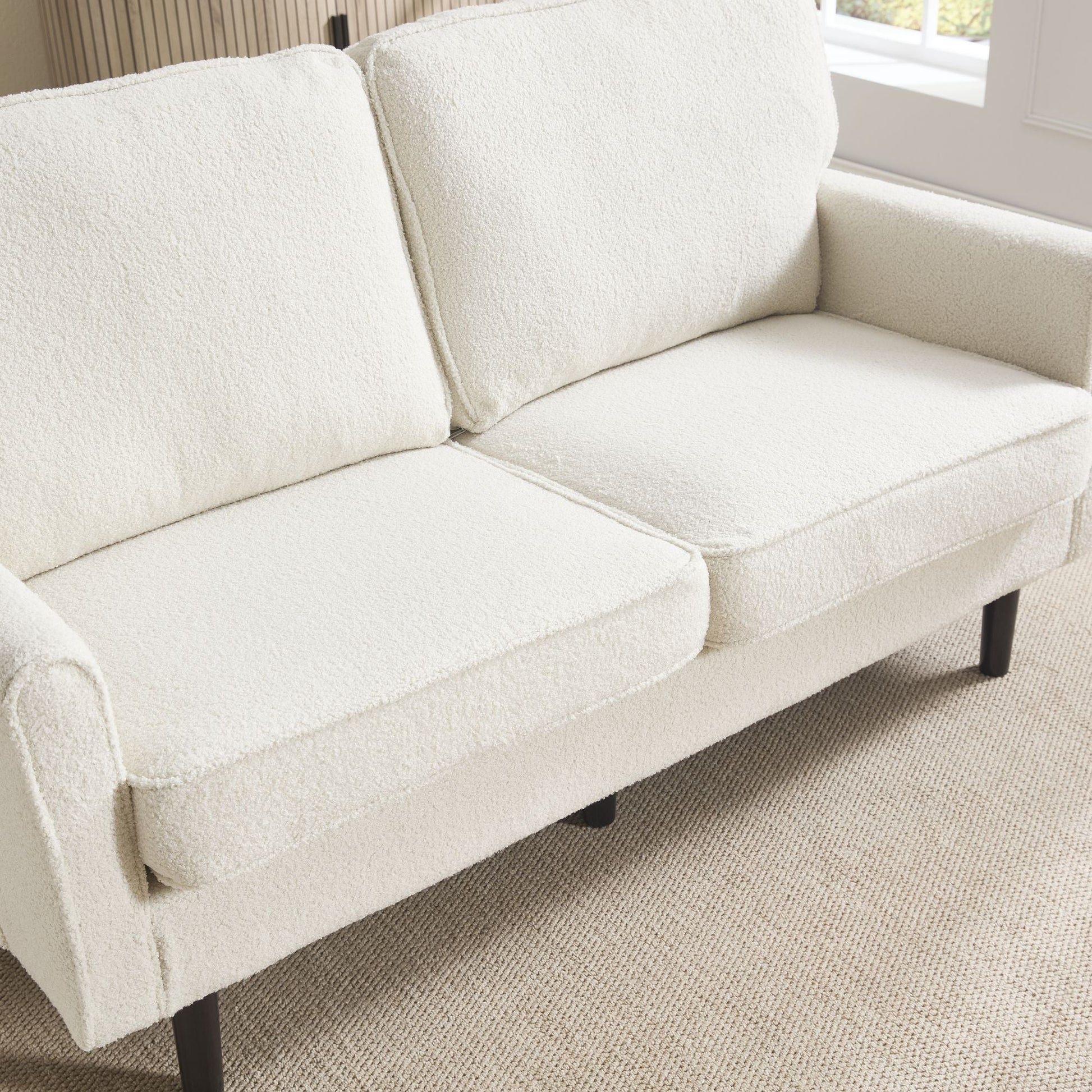 Solid Wood 3-Seat Mid-Century Sofa, Beige, Compact (view 11)