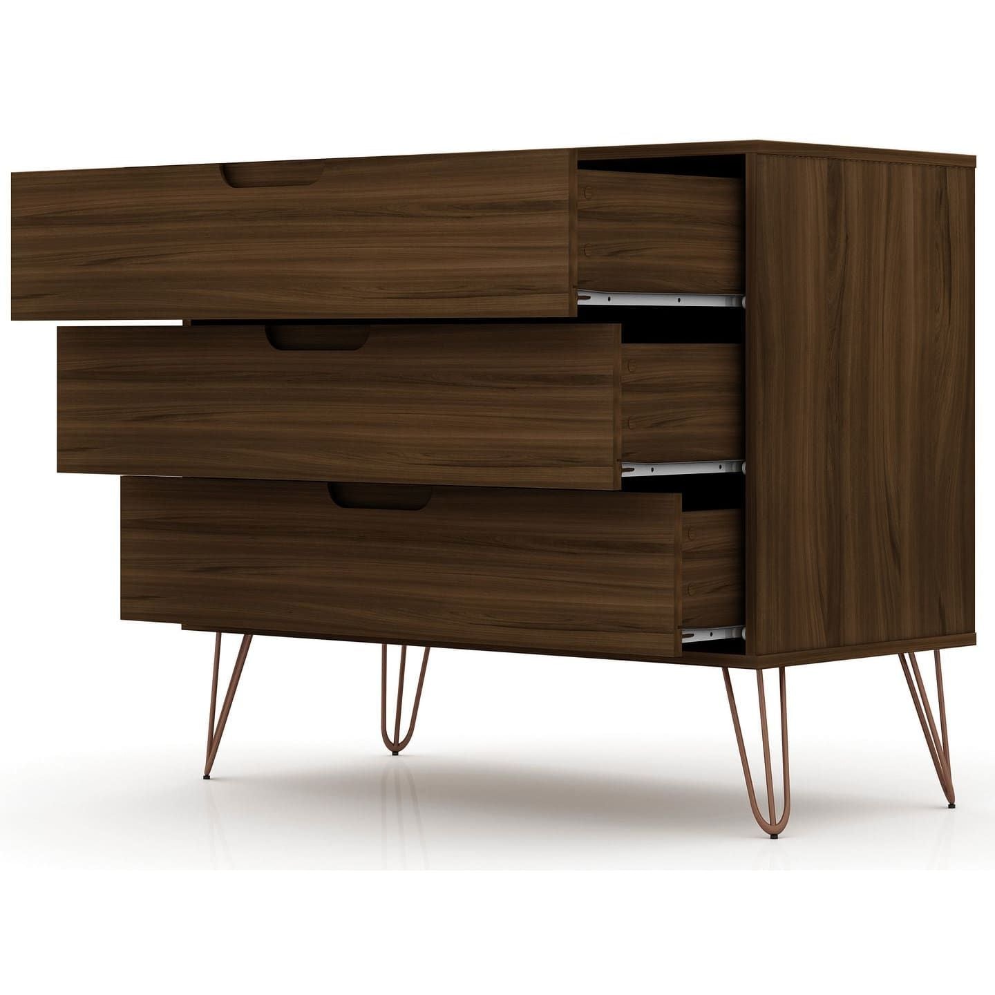 3-Drawer Mid-Century Dresser, Brown, 60" Wide (view 4)