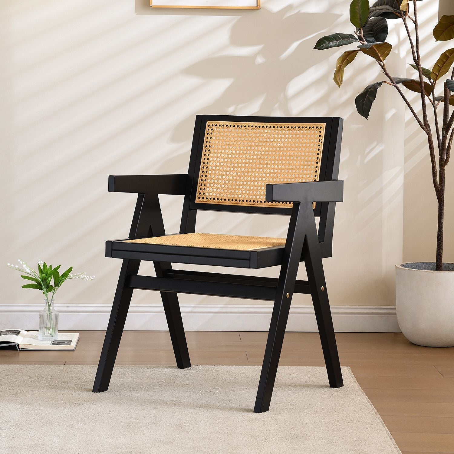 Rattan Mid-Century Accent Chair, Black (view 2)