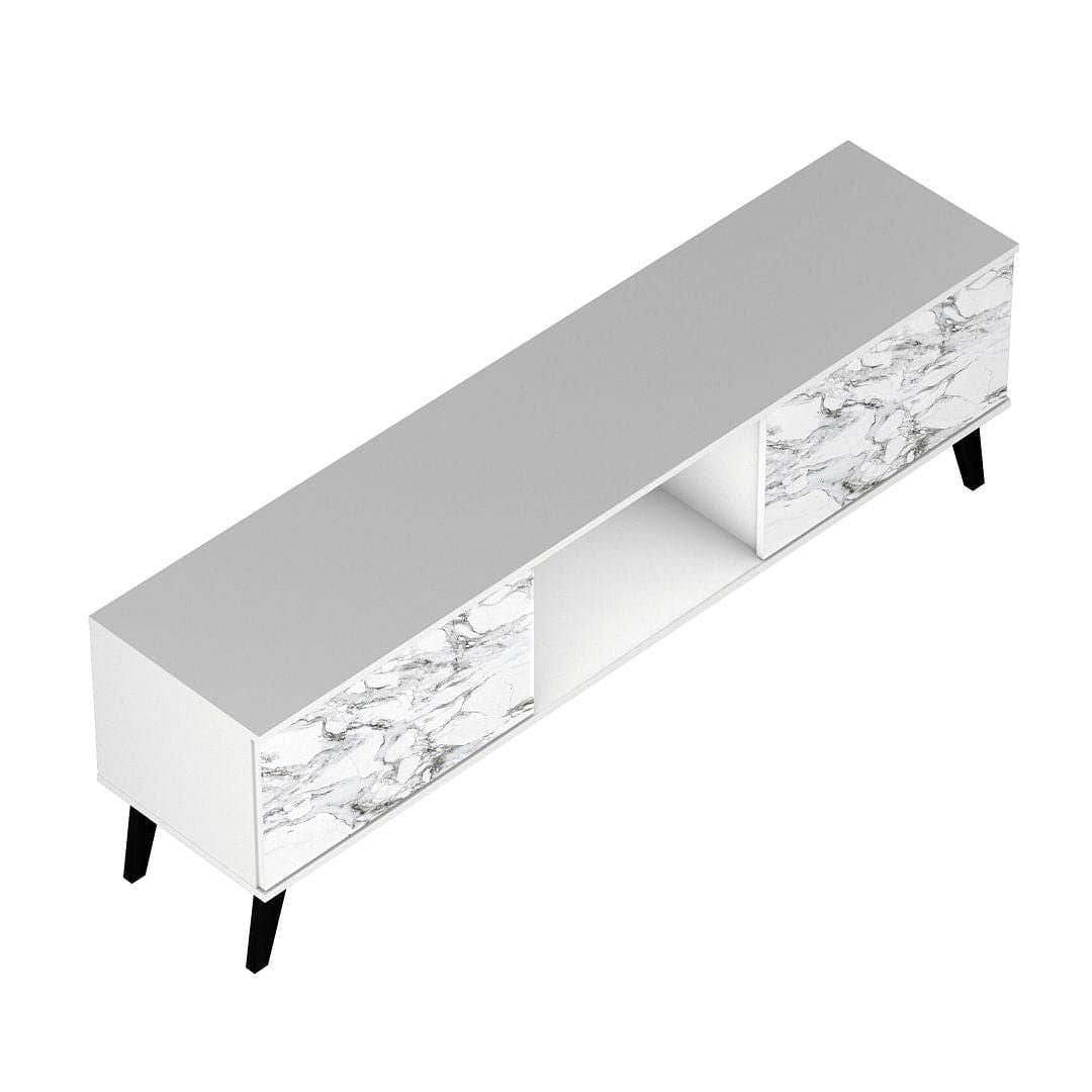 Mid-Century TV Stand, White, Marble Top (view 7)