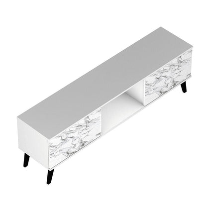 Mid-Century TV Stand, White, Marble Top (view 7)