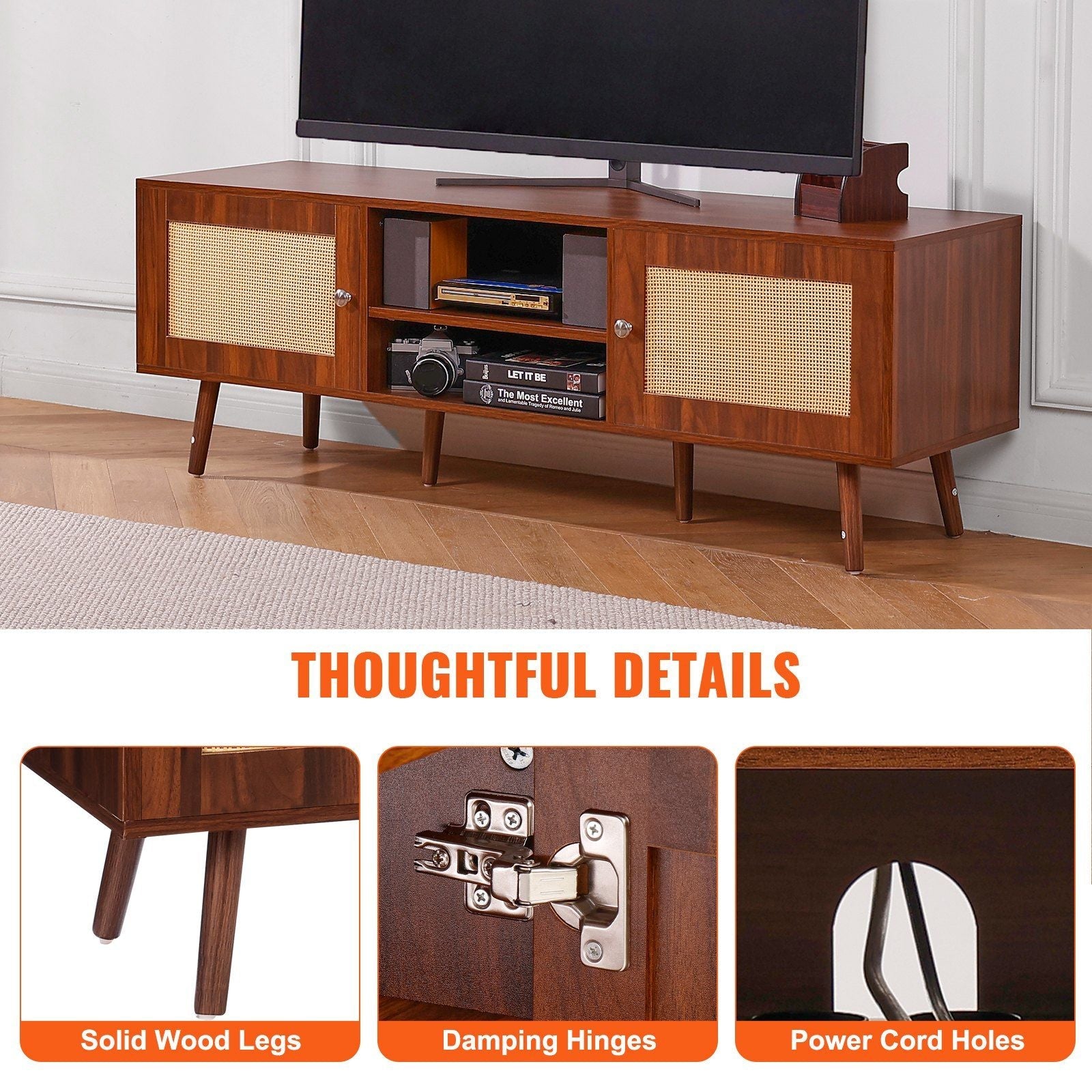 65" TV Mid-Century TV Stand, Walnut, 60" Wide (view 6)