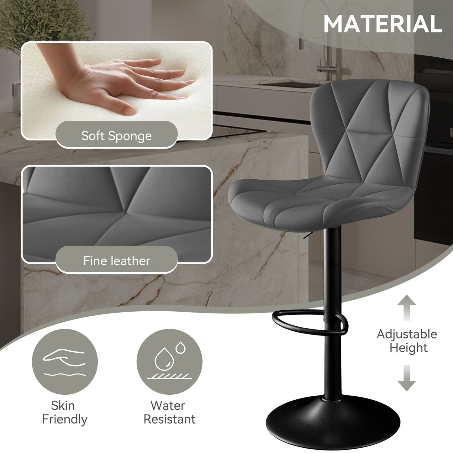 Faux Leather Swivel Bar Stools, Set of 2, Adjustable Height (view 70)