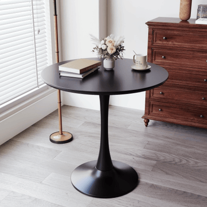 Wood Mid-Century Coffee Table, Black, Round