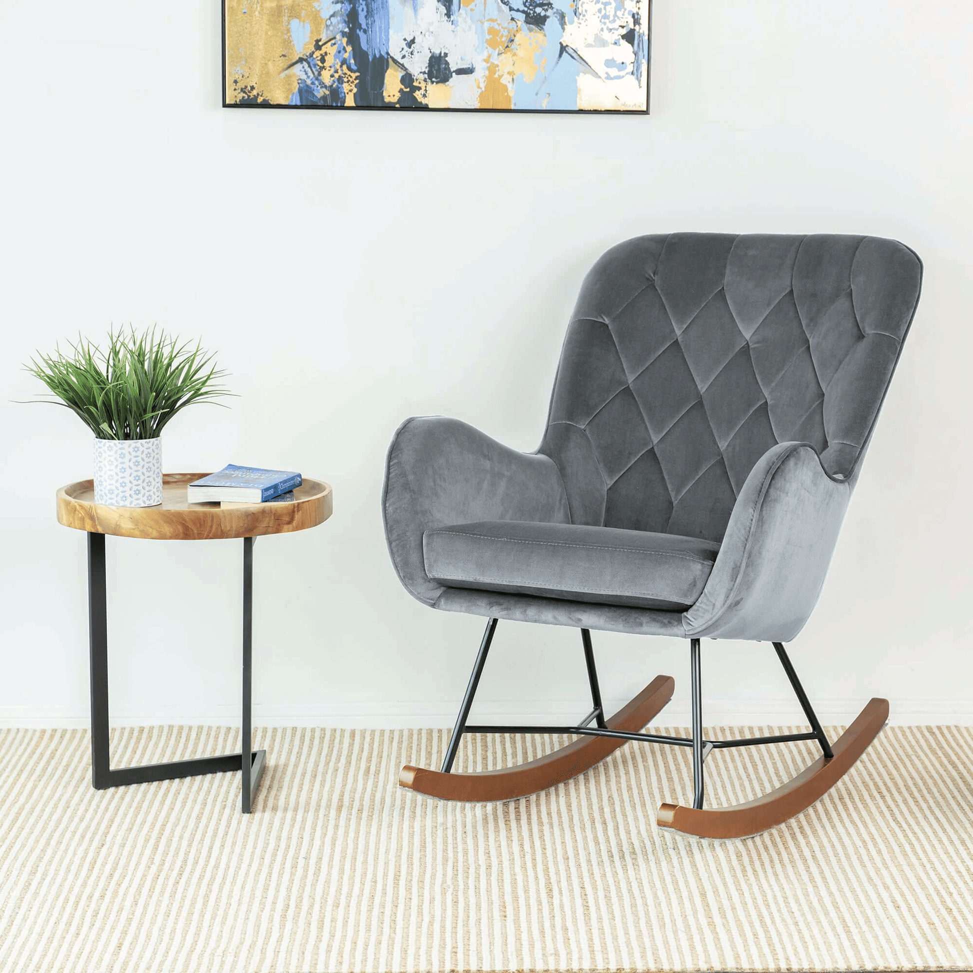 Hannah Mid Century Modern Rocking Chair In Dark Grey (view 2)
