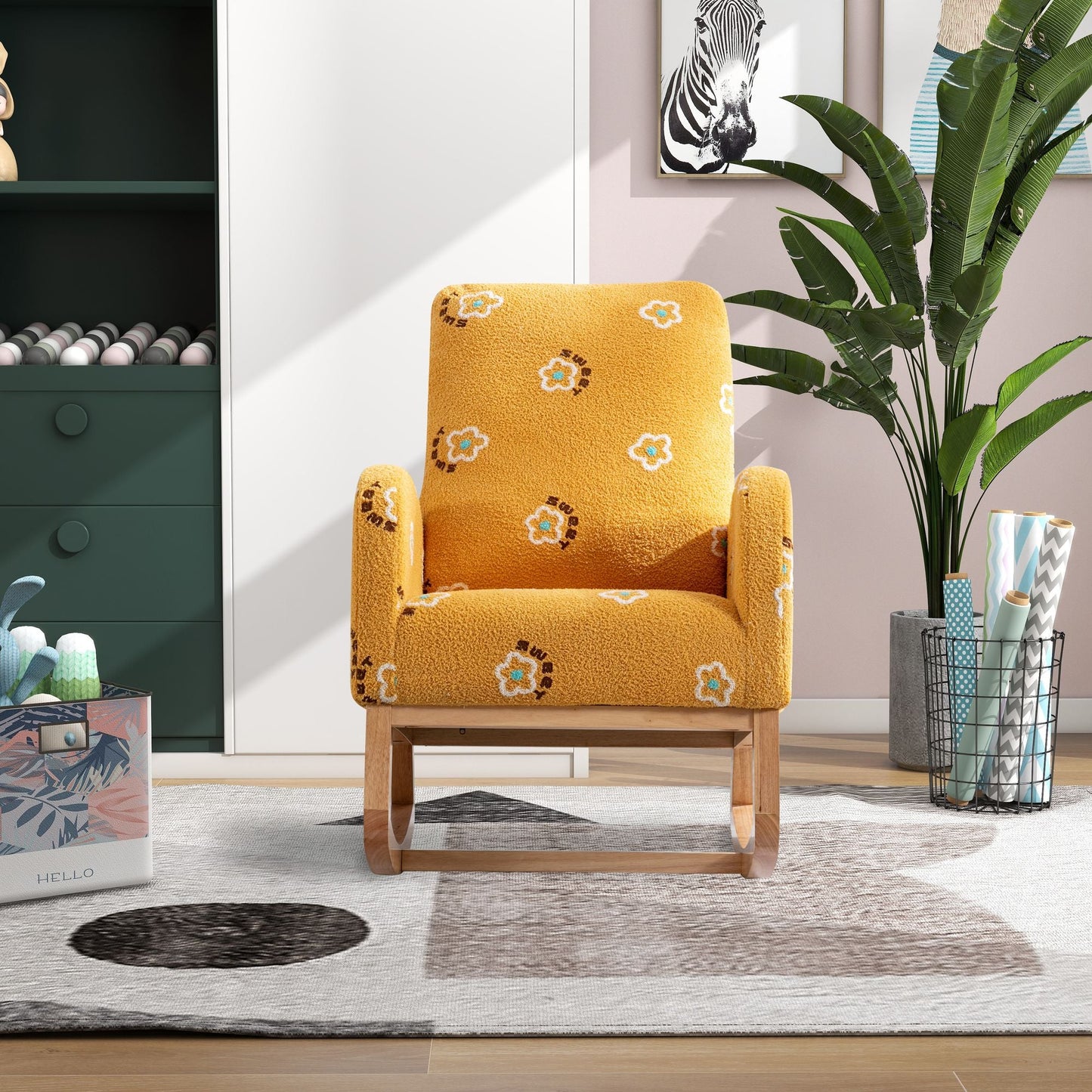 Boucle Mid-Century Rocking Chair, Mustard (view 2)