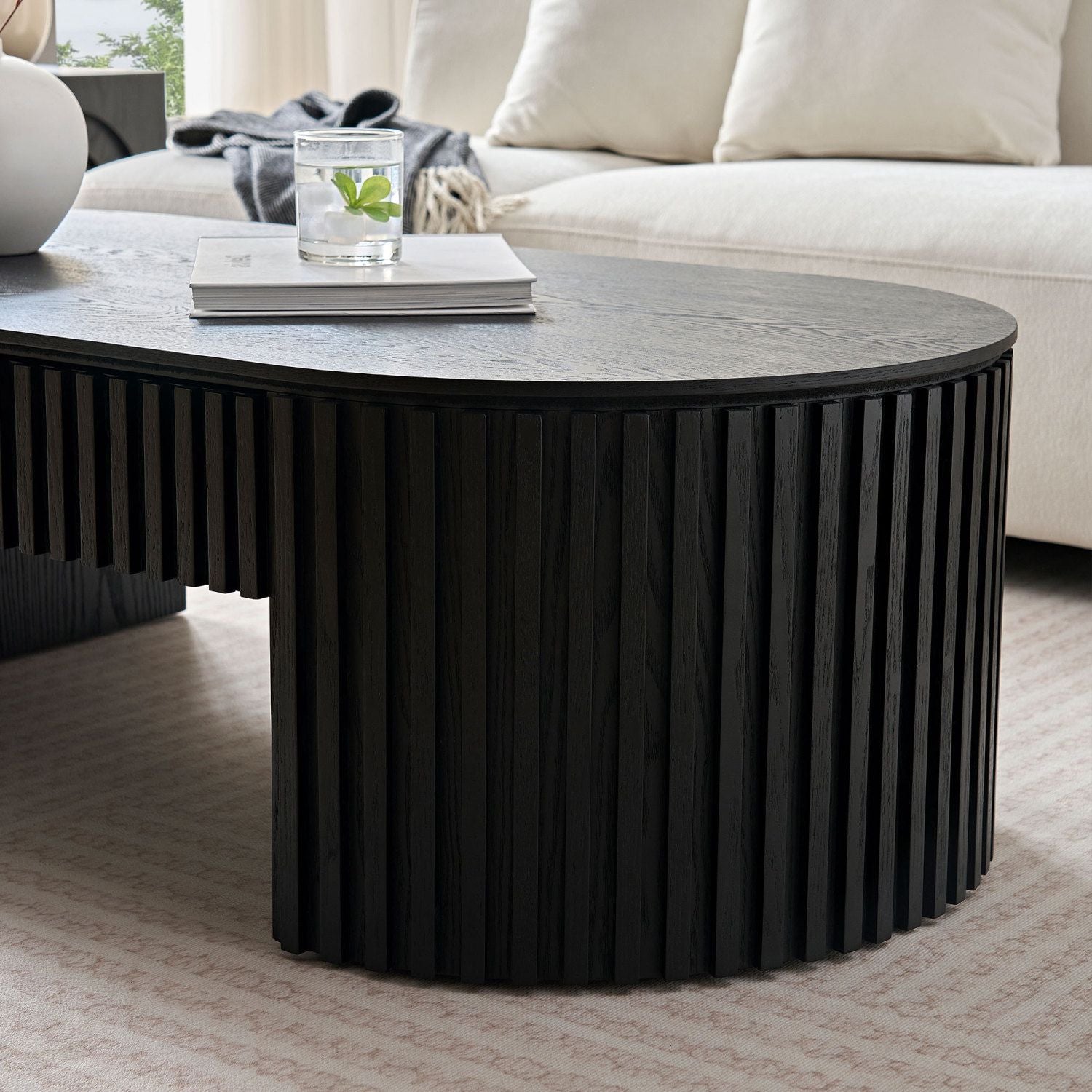 Wood Mid-Century Coffee Table, White, Oval (view 4)
