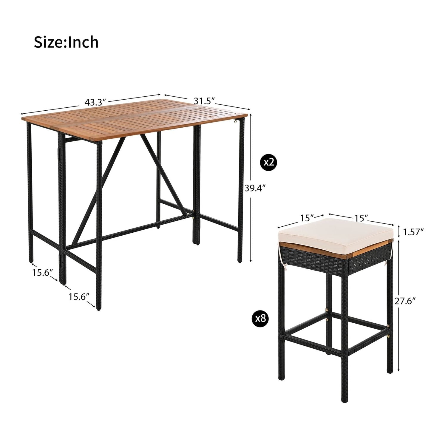 Rattan Mid-Century Dining Set, Brown (Style 2) (view 6)
