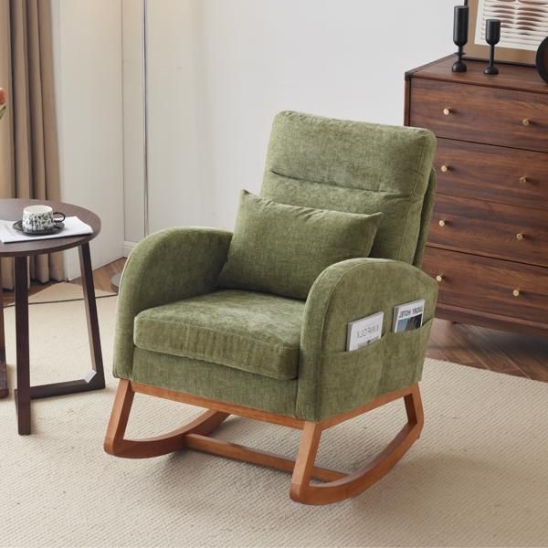 Chenille Mid-Century Rocking Chair, Olive, 28" Wide