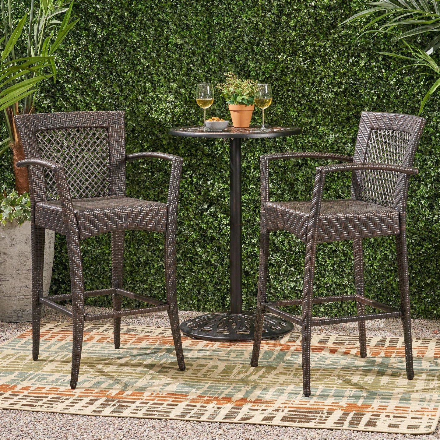 Outdoor PE rattan Barstools with Iron Frame, Multi Brown