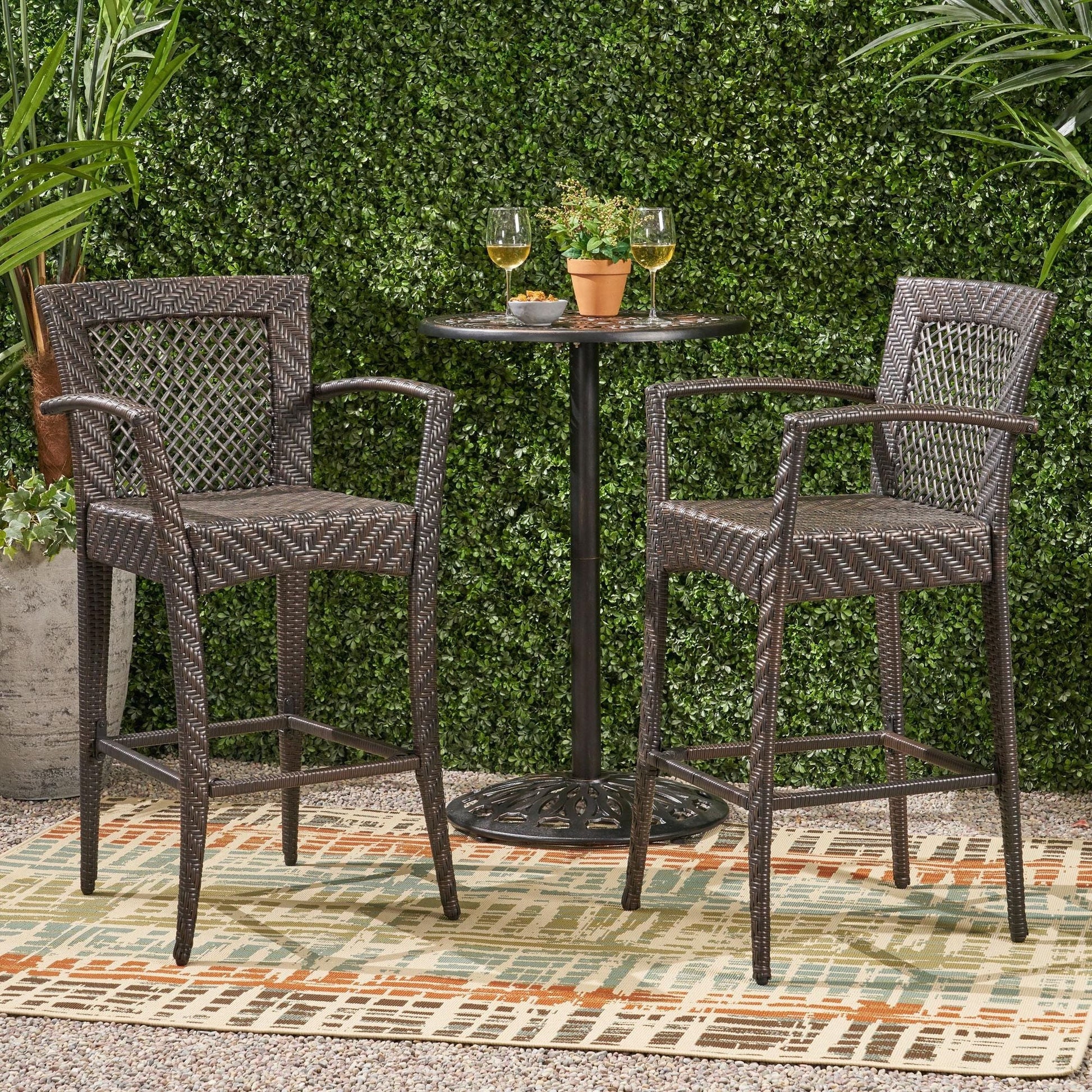 Outdoor PE rattan Barstools with Iron Frame, Multi Brown