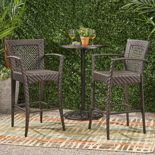 Outdoor PE rattan Barstools with Iron Frame, Multi Brown