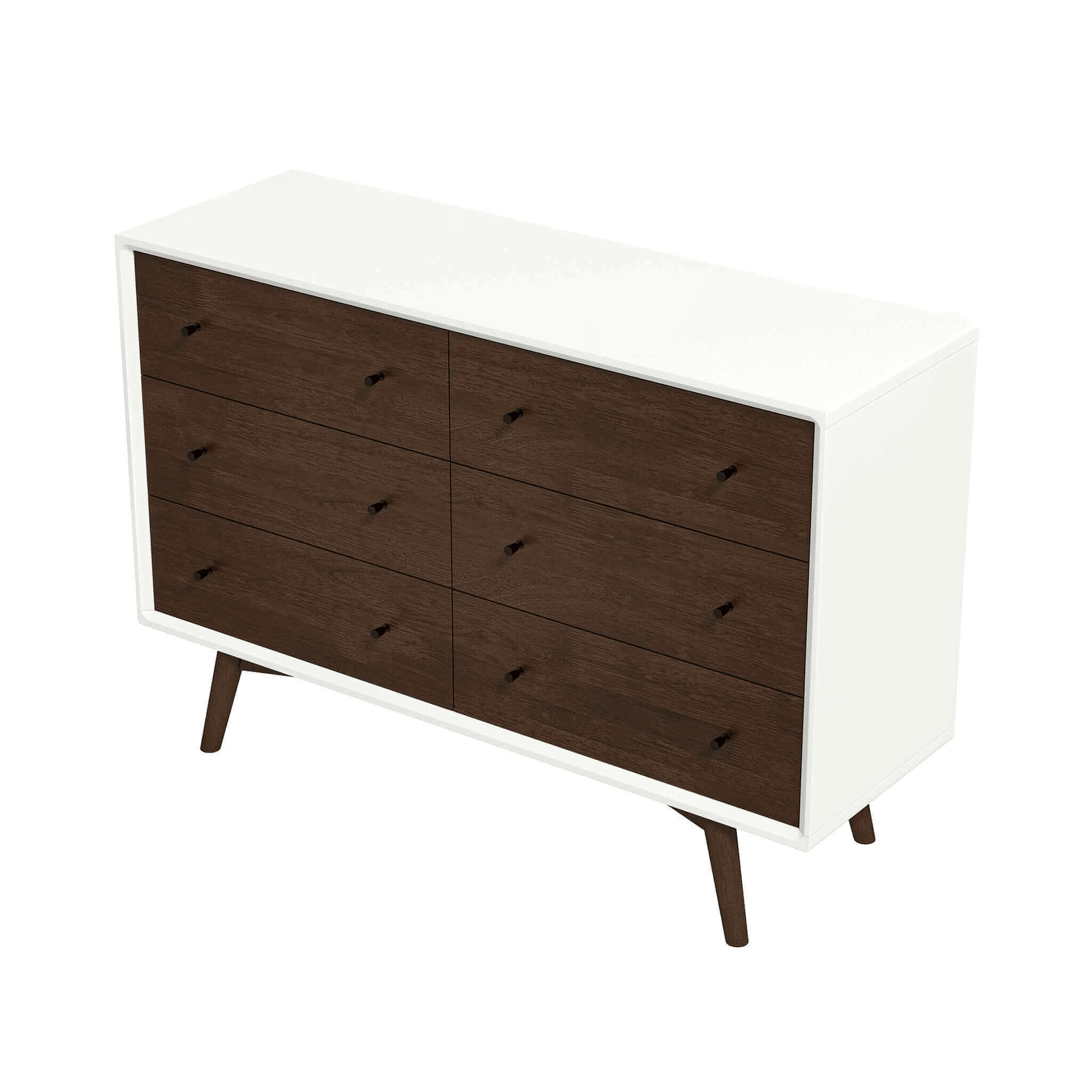 White Mid-Century Dresser, 6 Drawers, Clean Finish (view 4)