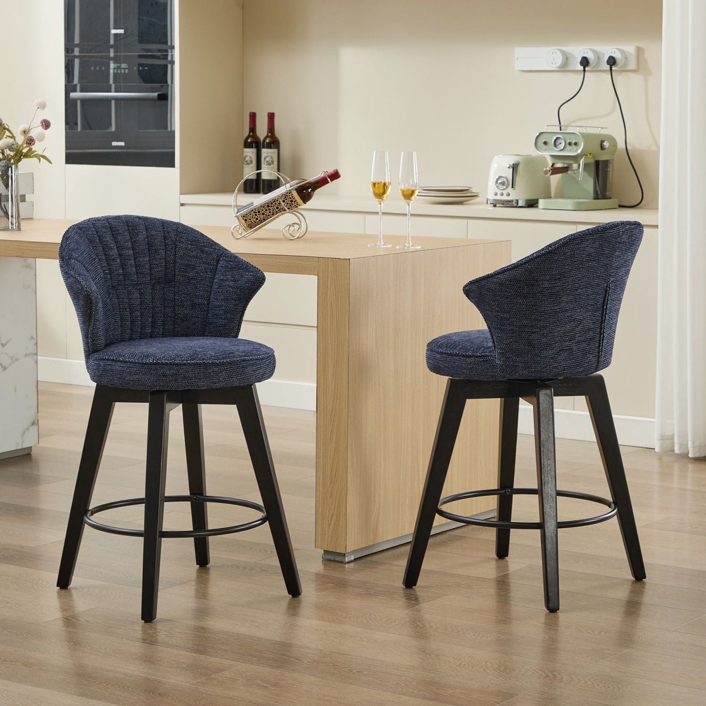 Chenille Swivel Bar Stools, Blue, Wide Backrest (view 4)