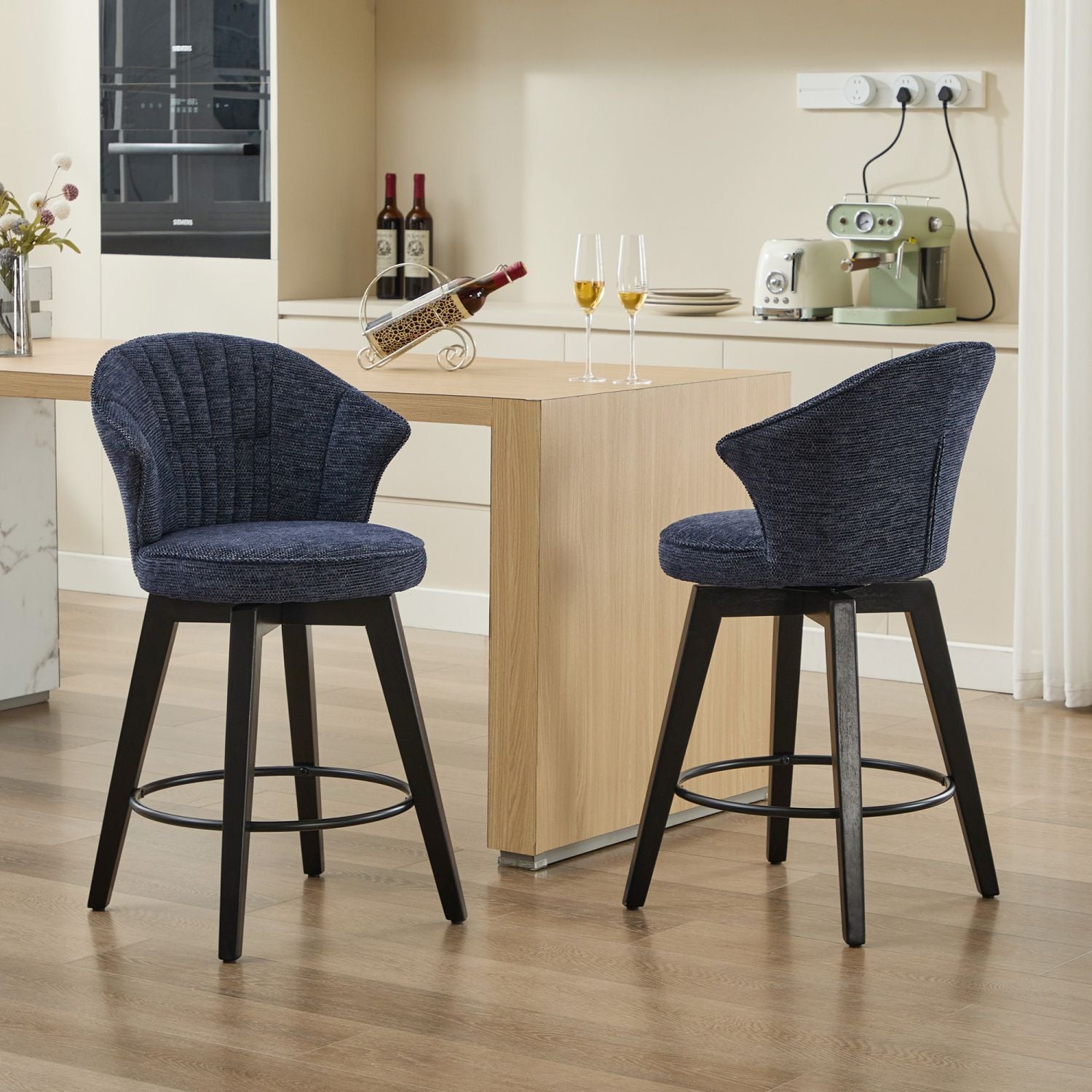 Chenille Swivel Bar Stools, Blue, Wide Backrest (view 4)