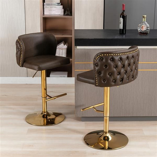Wood & Metal Swivel Bar Stools, Brown, Set of 2, PU Leather