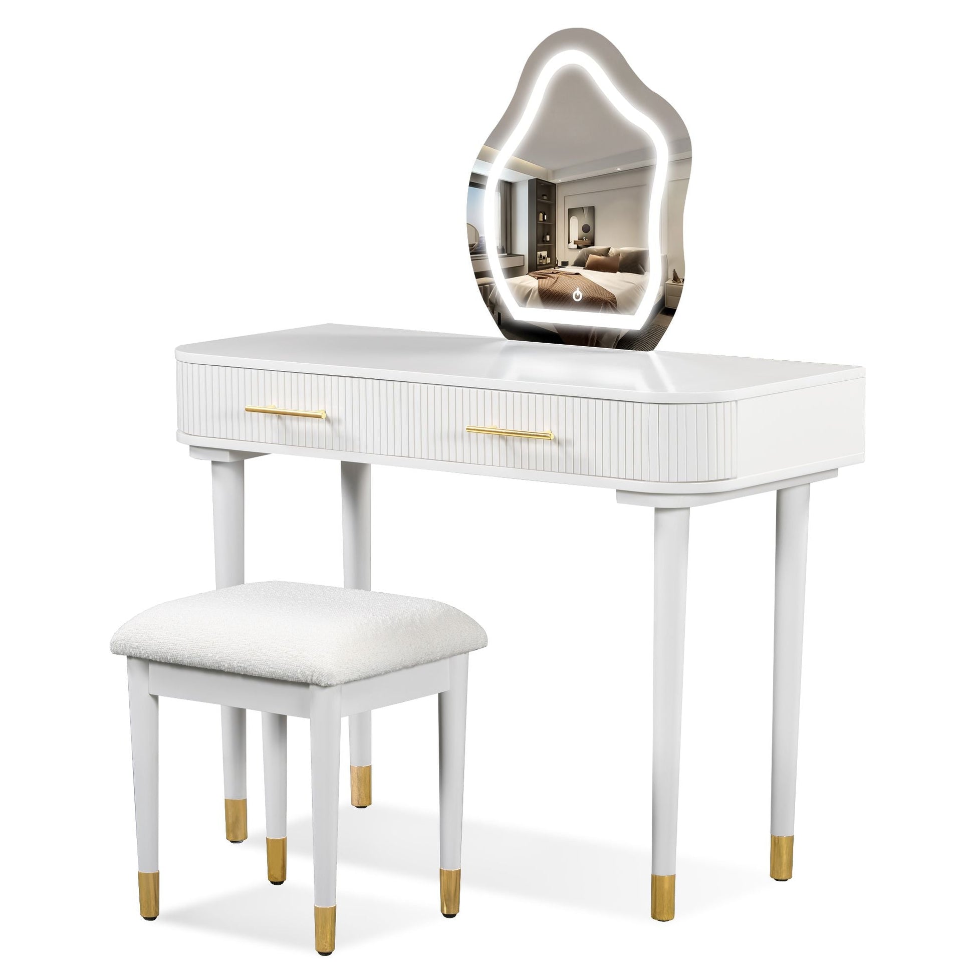 Mid-Century Vanity with LED Mirror, White, 36" Wide (view 7)
