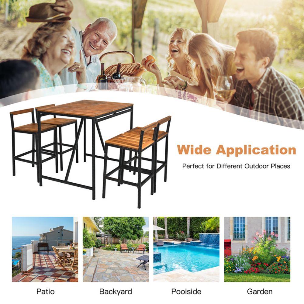 5 Pieces Outdoor Acacia Wood and PE Rattan Bar Set (view 7)