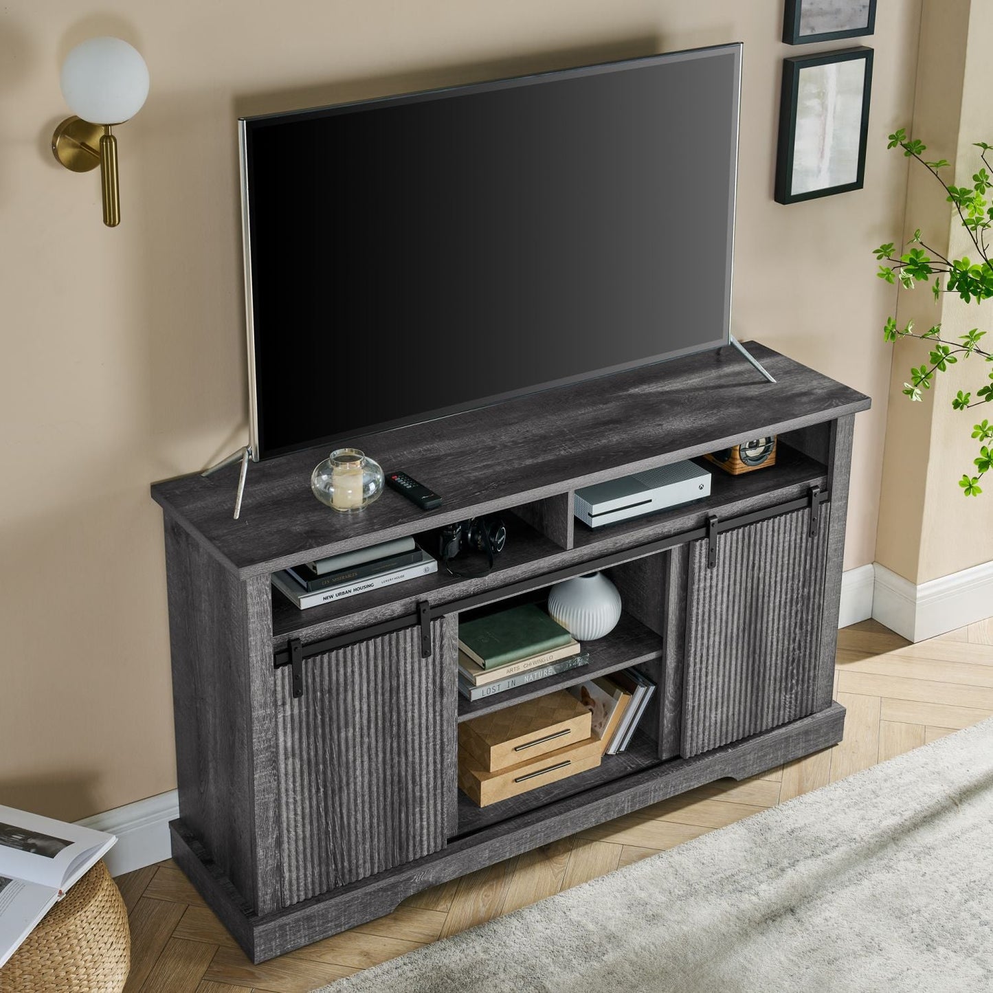 65" TV Mid-Century TV Stand, Gray, 57.9" Wide (view 4)