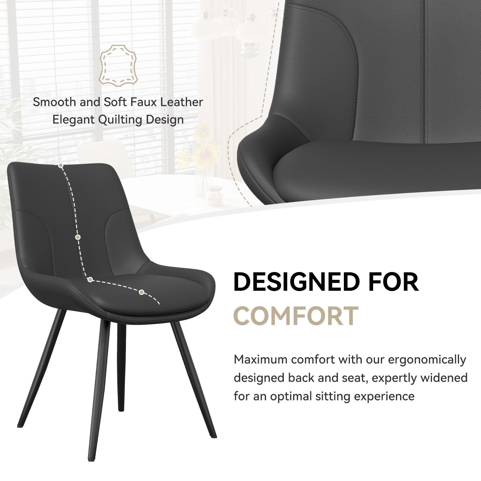 Leather Mid-Century Dining Chairs, Set of 2, Black (view 6)