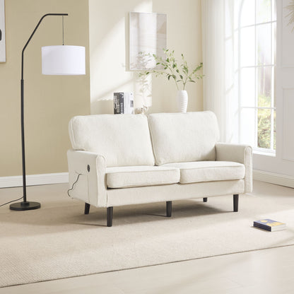 Solid Wood 3-Seat Mid-Century Sofa, White
