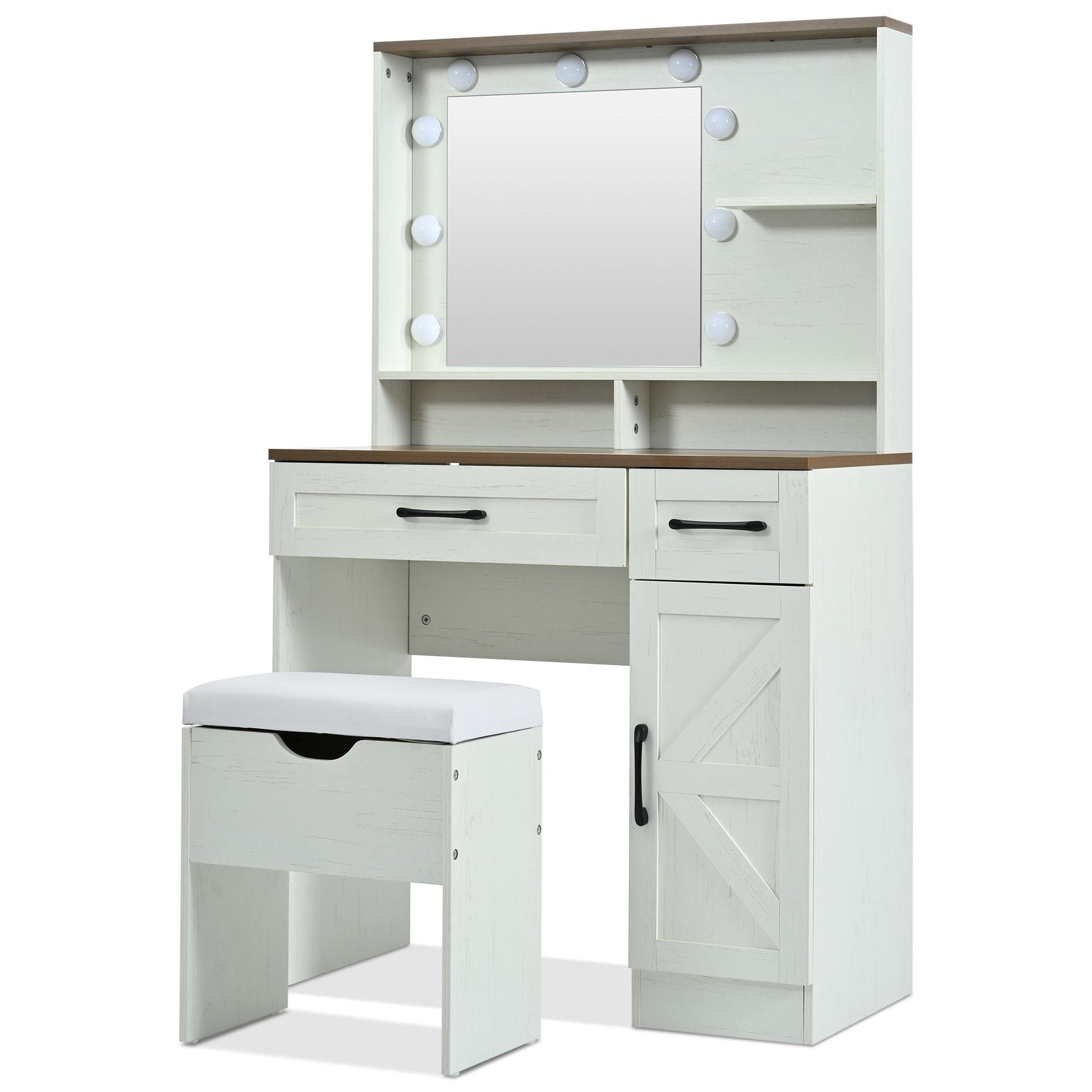 Mid-Century Vanity, Brown+White, 2 Drawers (view 11)