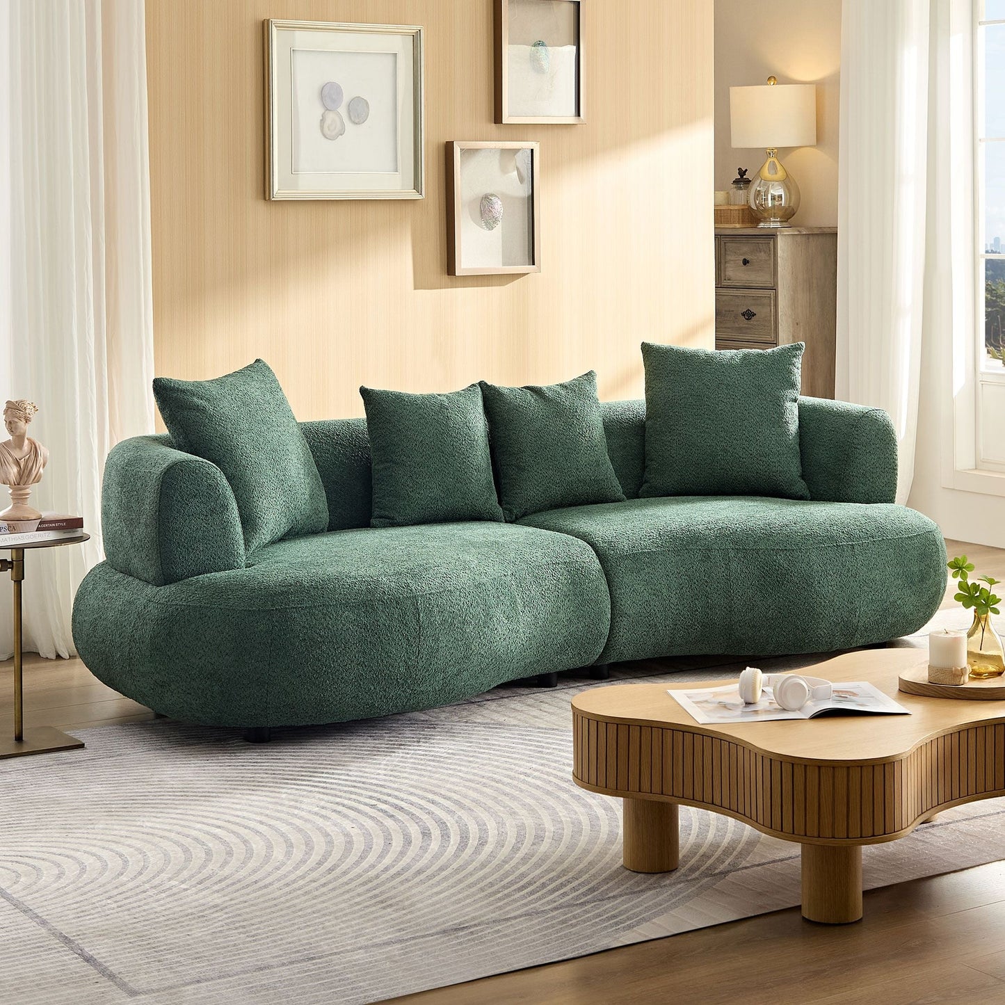 Upholstered Mid-Century Sectional Sofa, Cream (view 4)