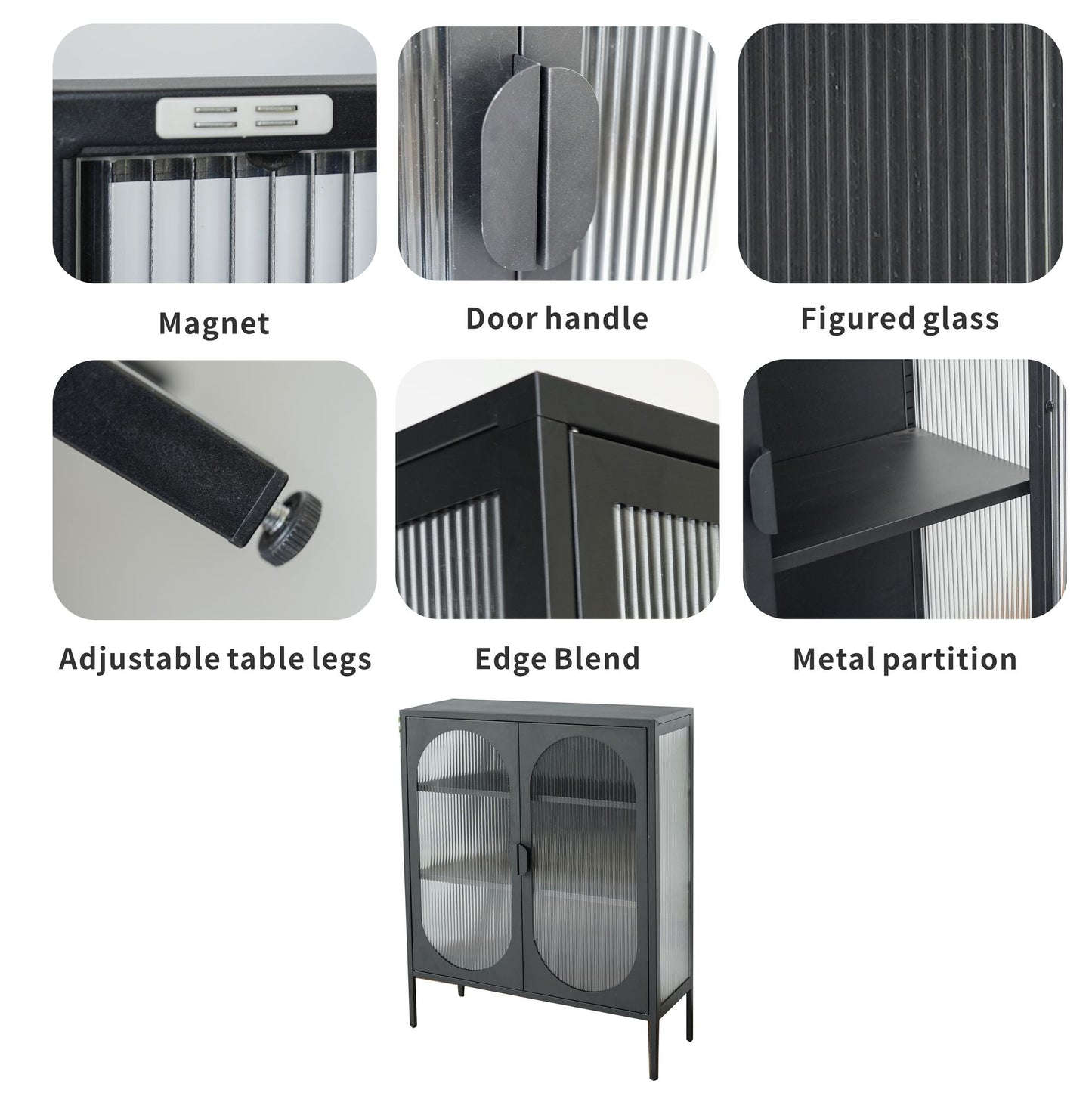 Chic Metal & Ribbed Glass Storage Cabinet with Arched Doors (view 2)