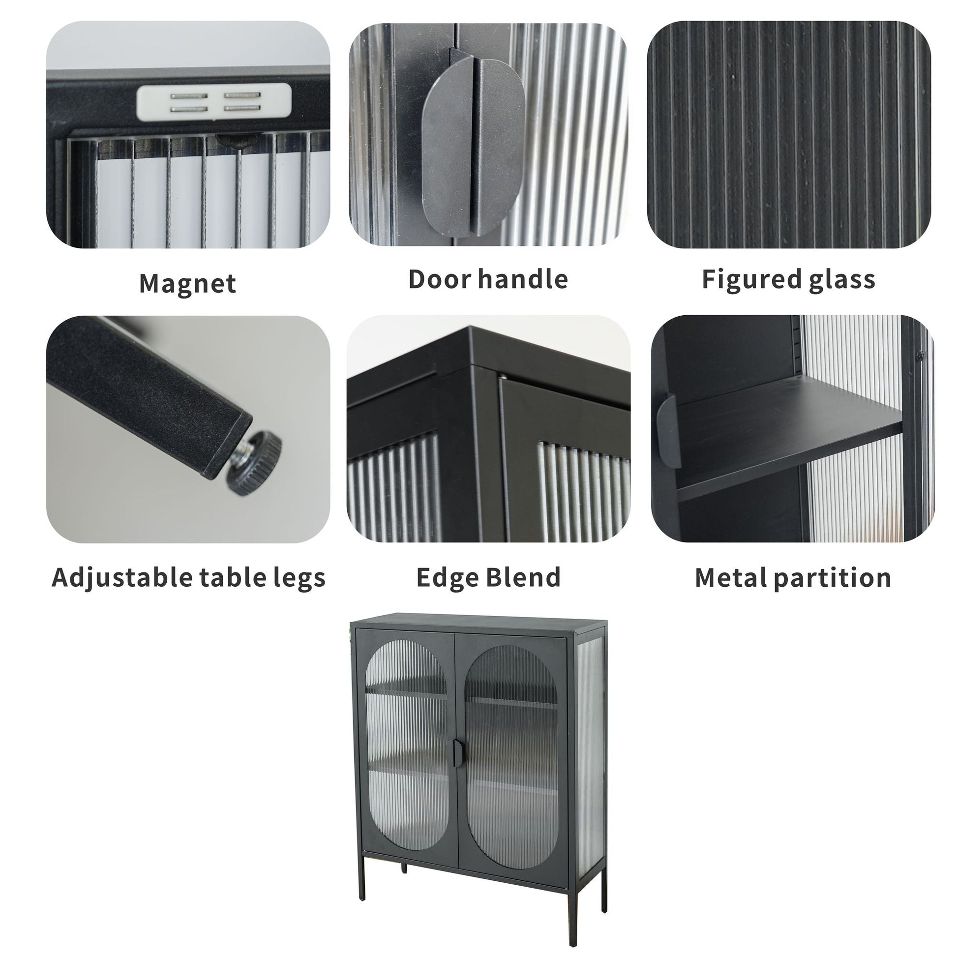 Chic Metal & Ribbed Glass Storage Cabinet with Arched Doors (view 2)