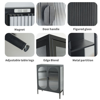 Chic Metal & Ribbed Glass Storage Cabinet with Arched Doors (view 2)