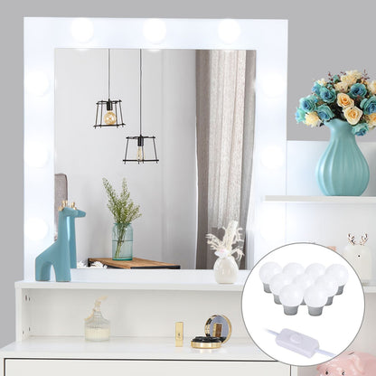 Wood & Metal Mid-Century Vanity with LED Mirror, White, 4 Drawers, with Storage (view 2)
