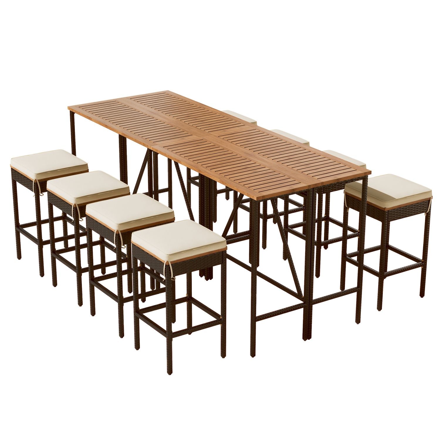 Rattan Mid-Century Dining Set, Brown, 60" Wide (view 7)