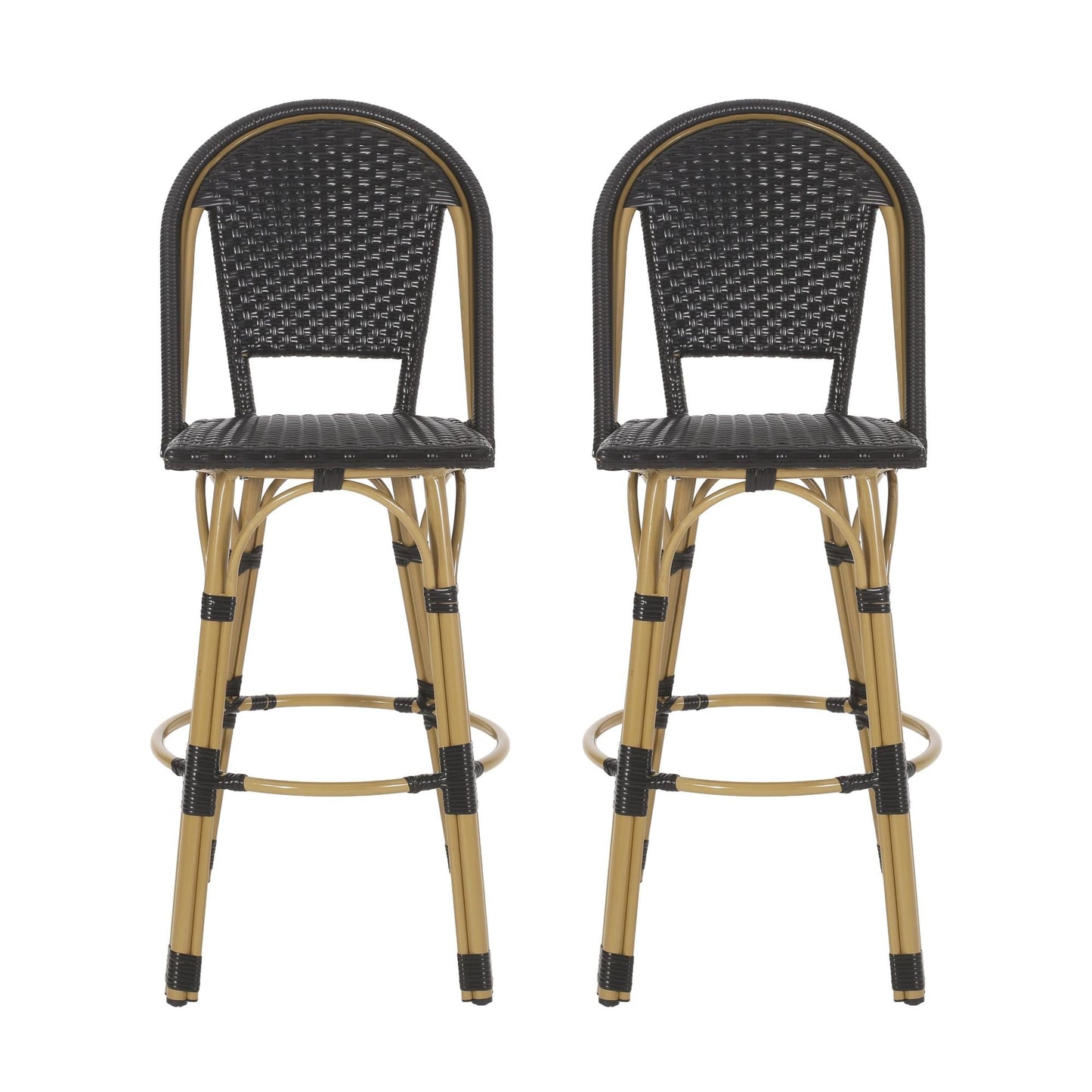 Rattan Swivel Bar Stools, Black, Set of 2, 19.75" Wide (view 2)