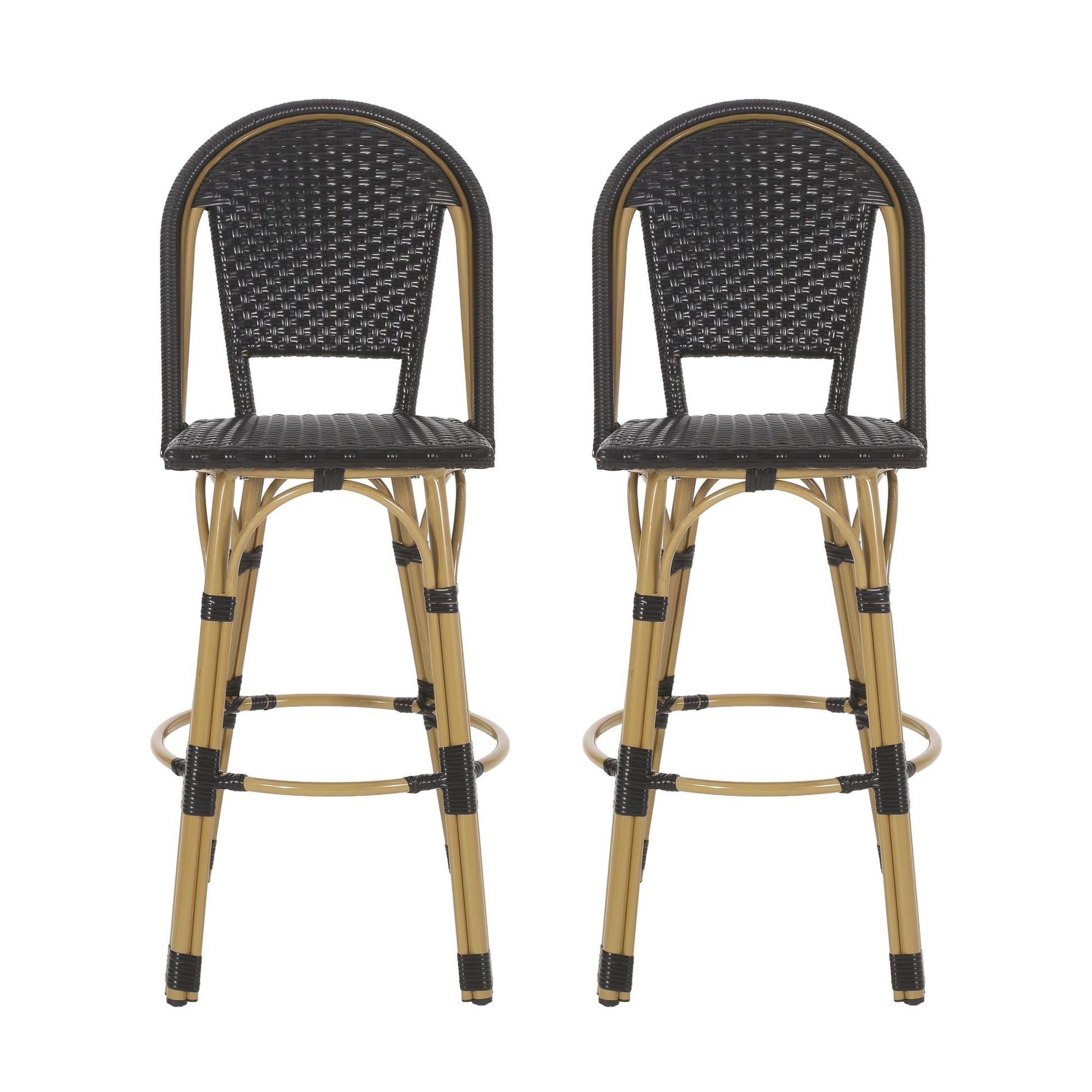 Rattan Swivel Bar Stools, Black, Set of 2, 19.75" Wide (view 2)