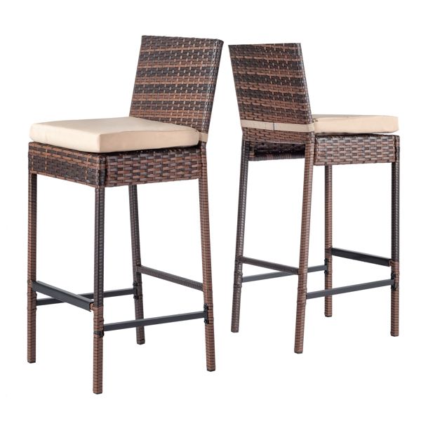 Rattan Swivel Bar Stools, Brown, Set of 2 (view 2)