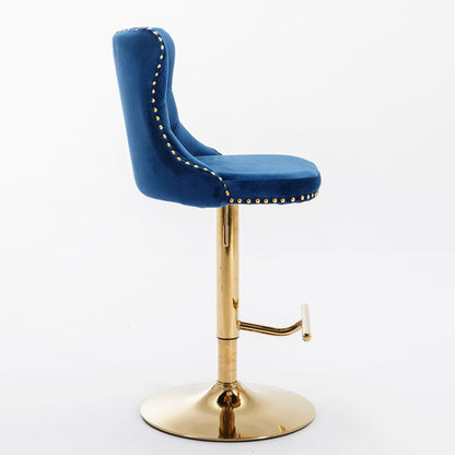 Set of 2 Blue Velvet Swivel Bar Stools, Gold Base (view 4)