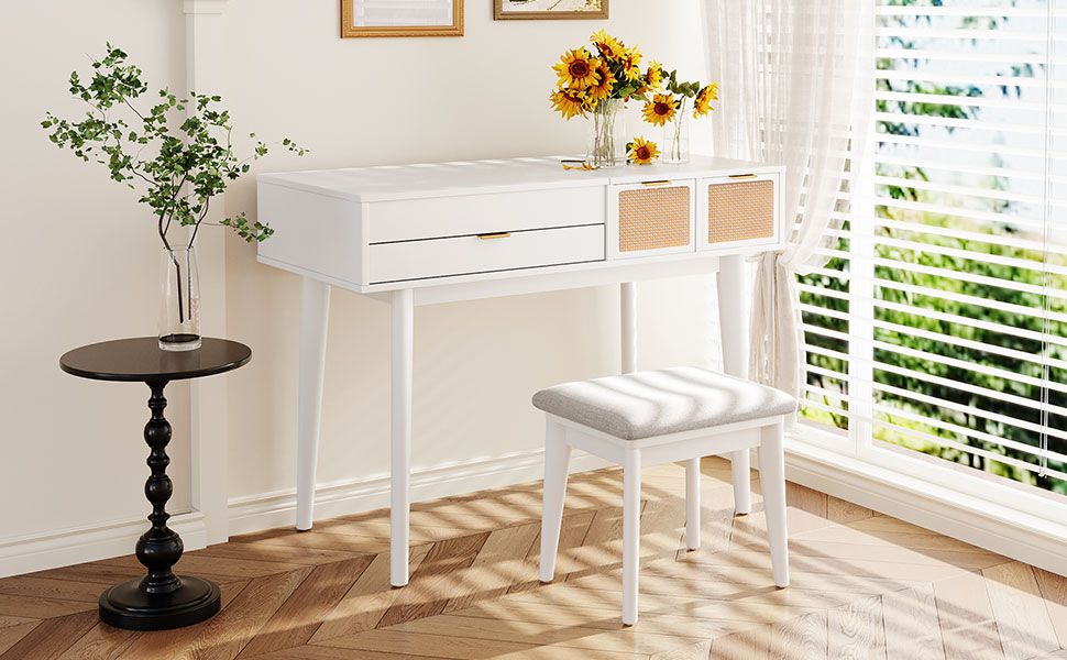 Solid Wood Mid-Century Vanity, Red (view 16)