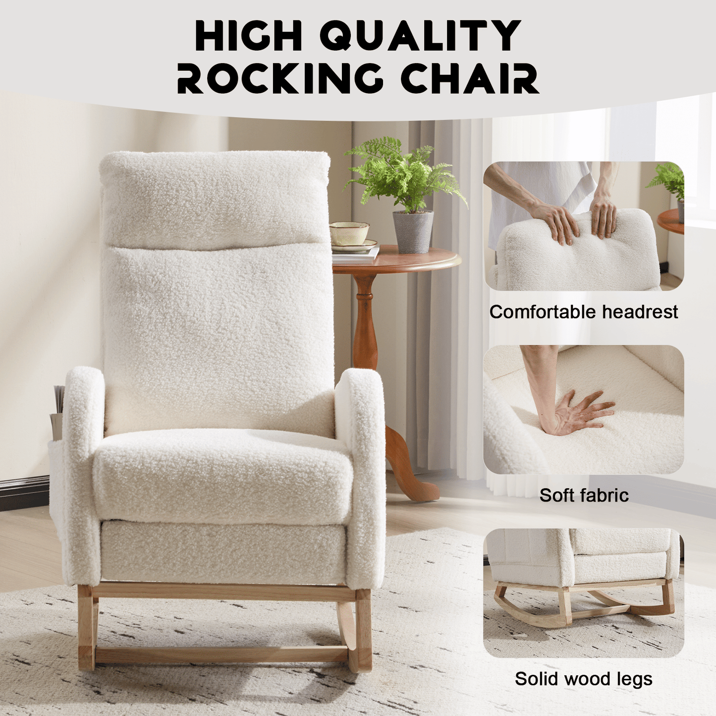 Wood Mid-Century Rocking Chair, White (view 4)