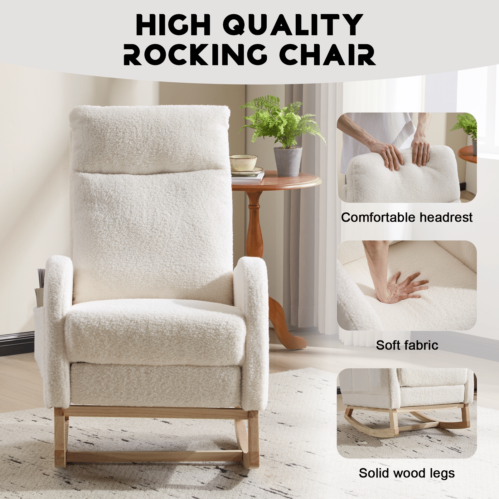Wood Mid-Century Rocking Chair, White (view 4)