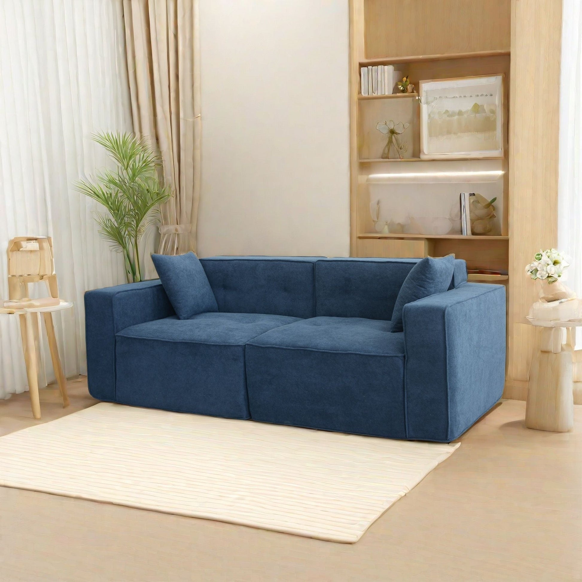 Upholstered 3-Seat Mid-Century Sofa, Dark Blue (view 3)