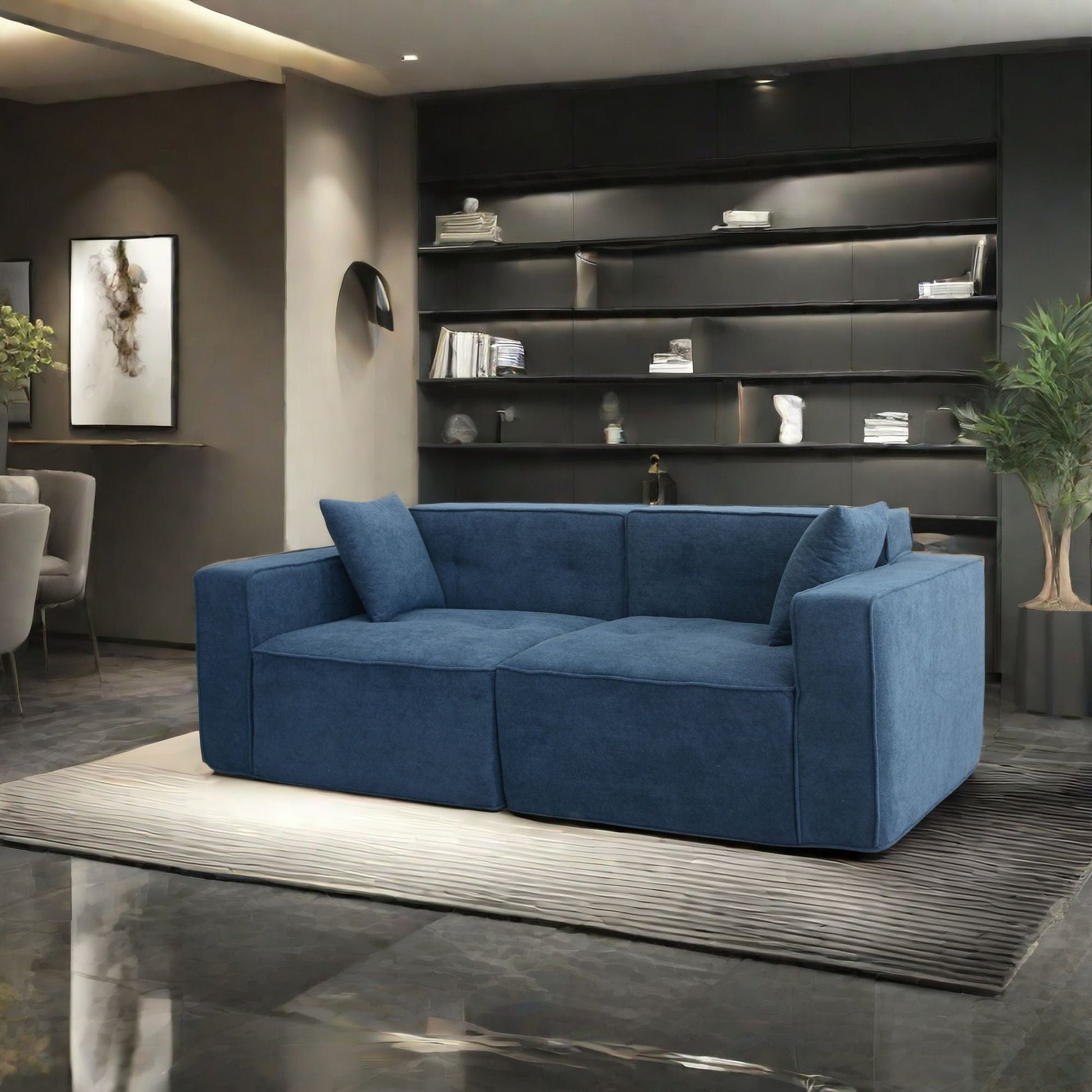 Upholstered 3-Seat Mid-Century Sofa, Dark Blue (view 6)