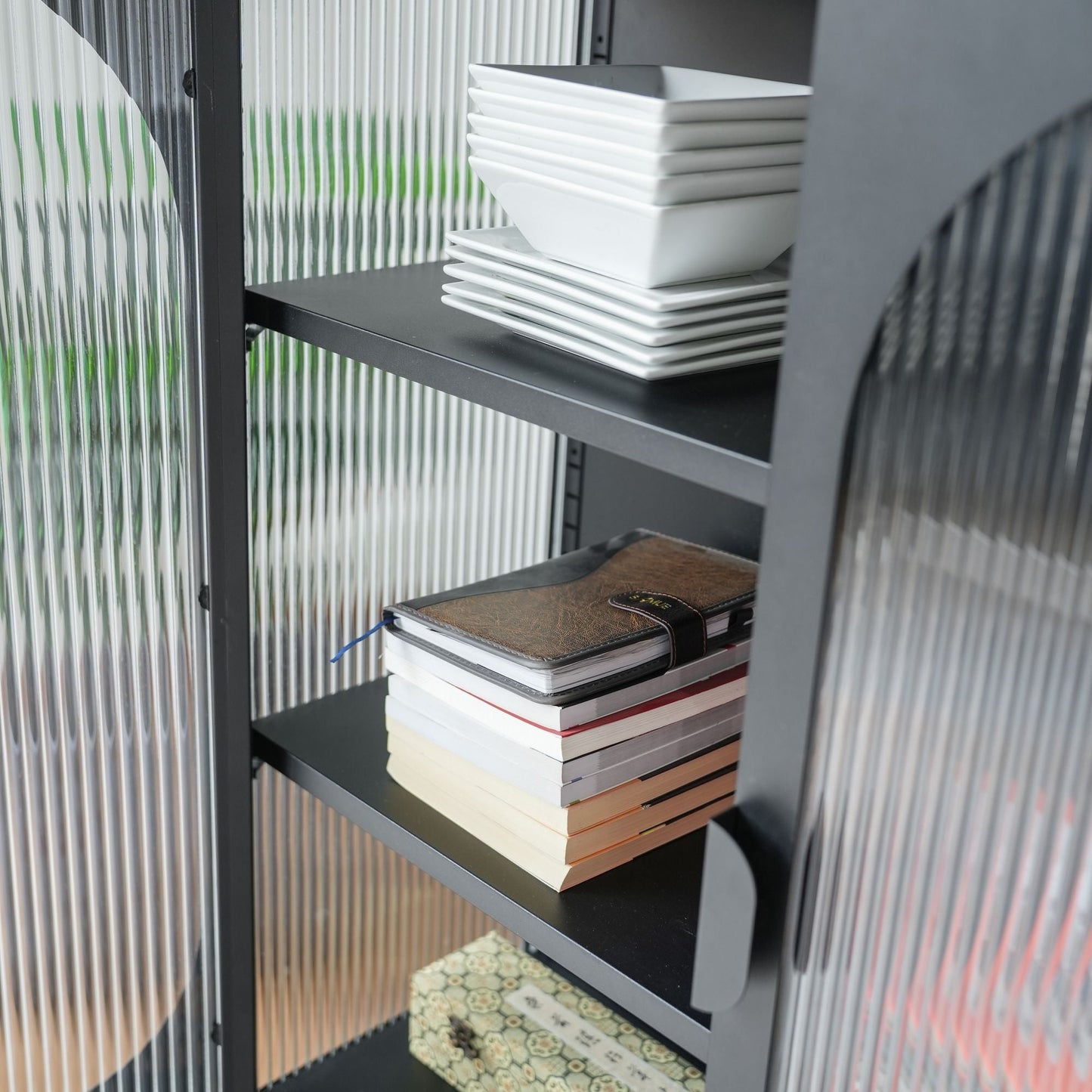 Chic Metal & Ribbed Glass Storage Cabinet with Arched Doors (view 8)